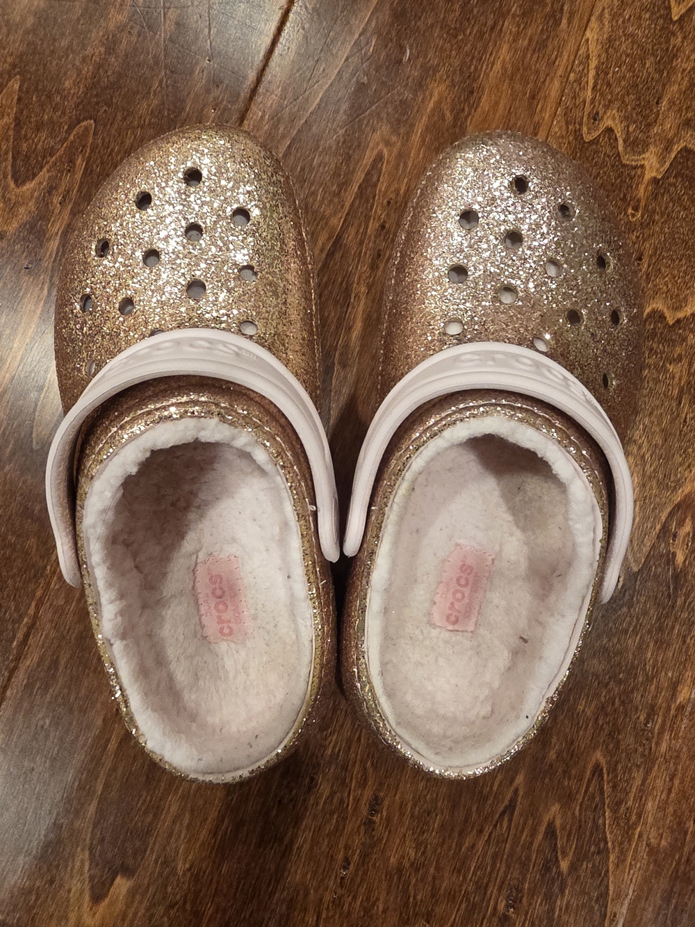 Crocs Kids' Lined Glitter Clogs in Rose Gold Juniors Size 1 EUC